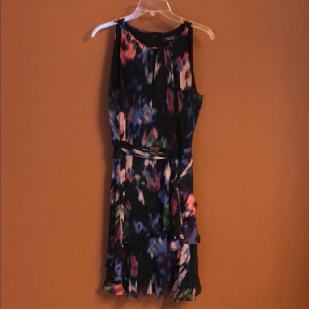 Tahari silk chiffon multi color summer dress